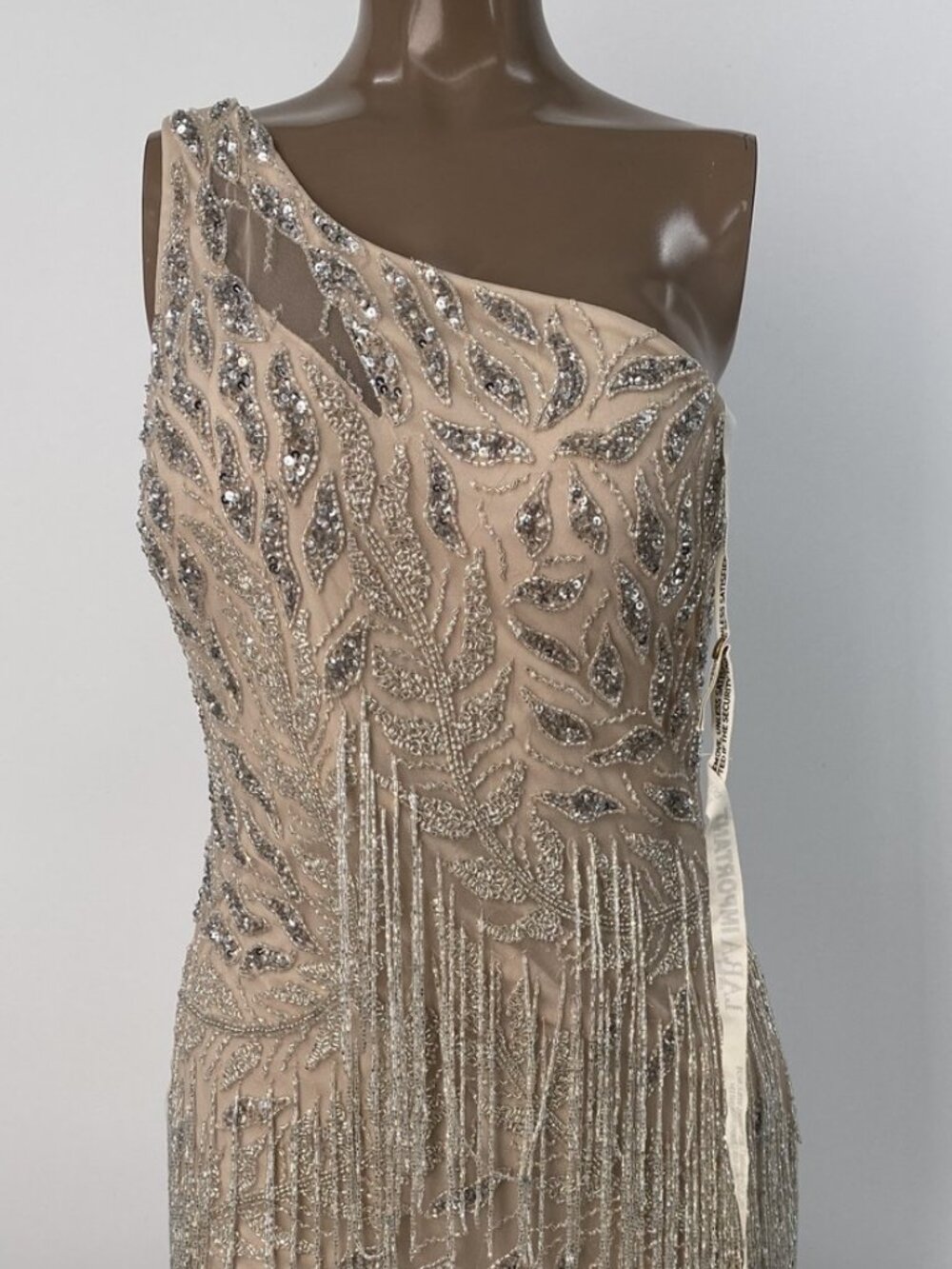 Lara New York Womens Mini Dress Nude Beige/Silver Size 4 One Shoulder Cocktail